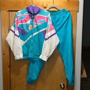 Vintage Casual Isle 80's 90's VTG Retro Windbreaker Zip Sz S Petite Pink/Blue